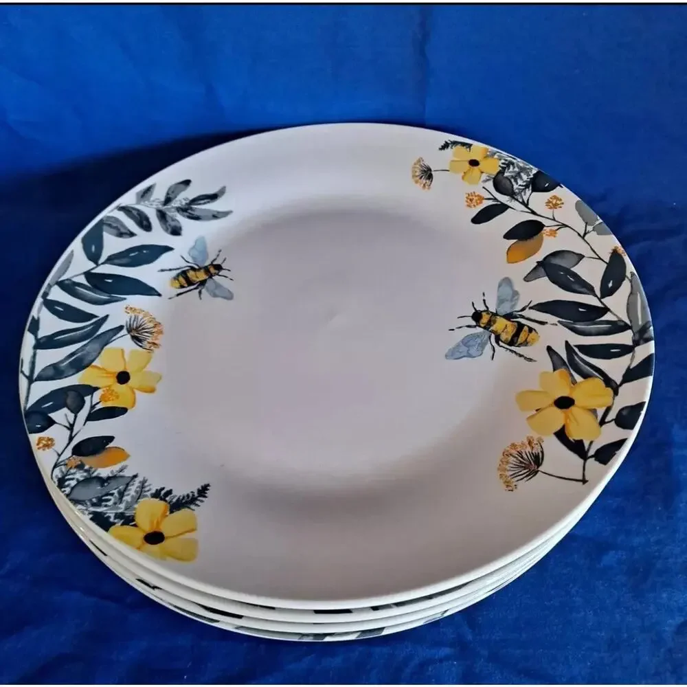 4 + Set Royal Norfolk Ceramic Bee Dinner Plates Floral Yellow White Spring 10.5